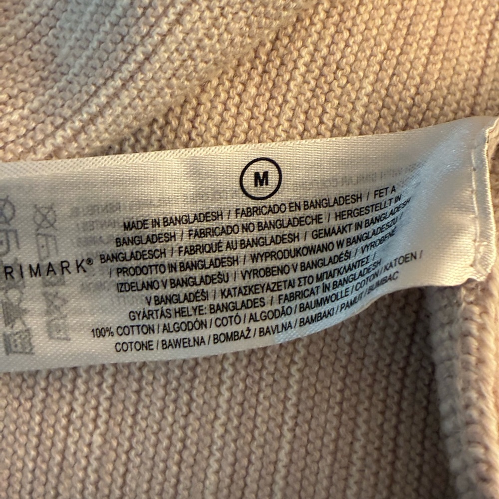 Primark 100% Cotton Unisex Light Taupe/Beige Zip-Up Pullover Sweater Size Medium - Picture 5 of 7